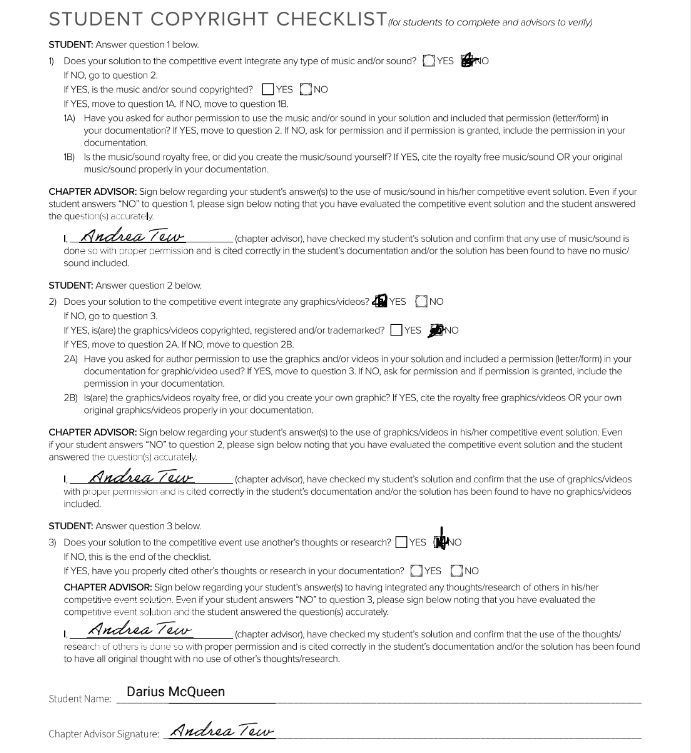 Screenshot showing the copyright checklist